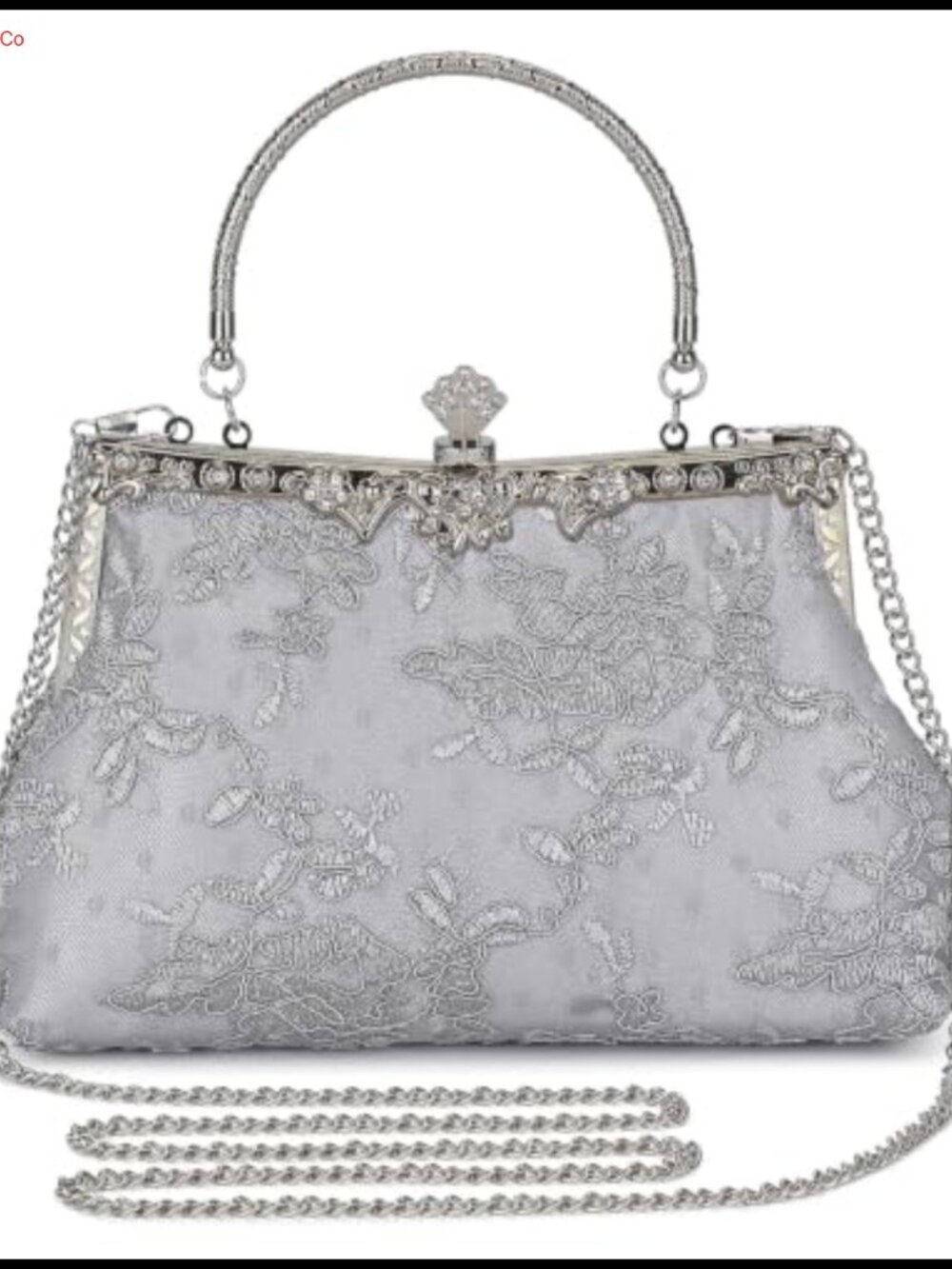 Floral Embroidered Clutch Evening Bag with Top Handle Chain Strap